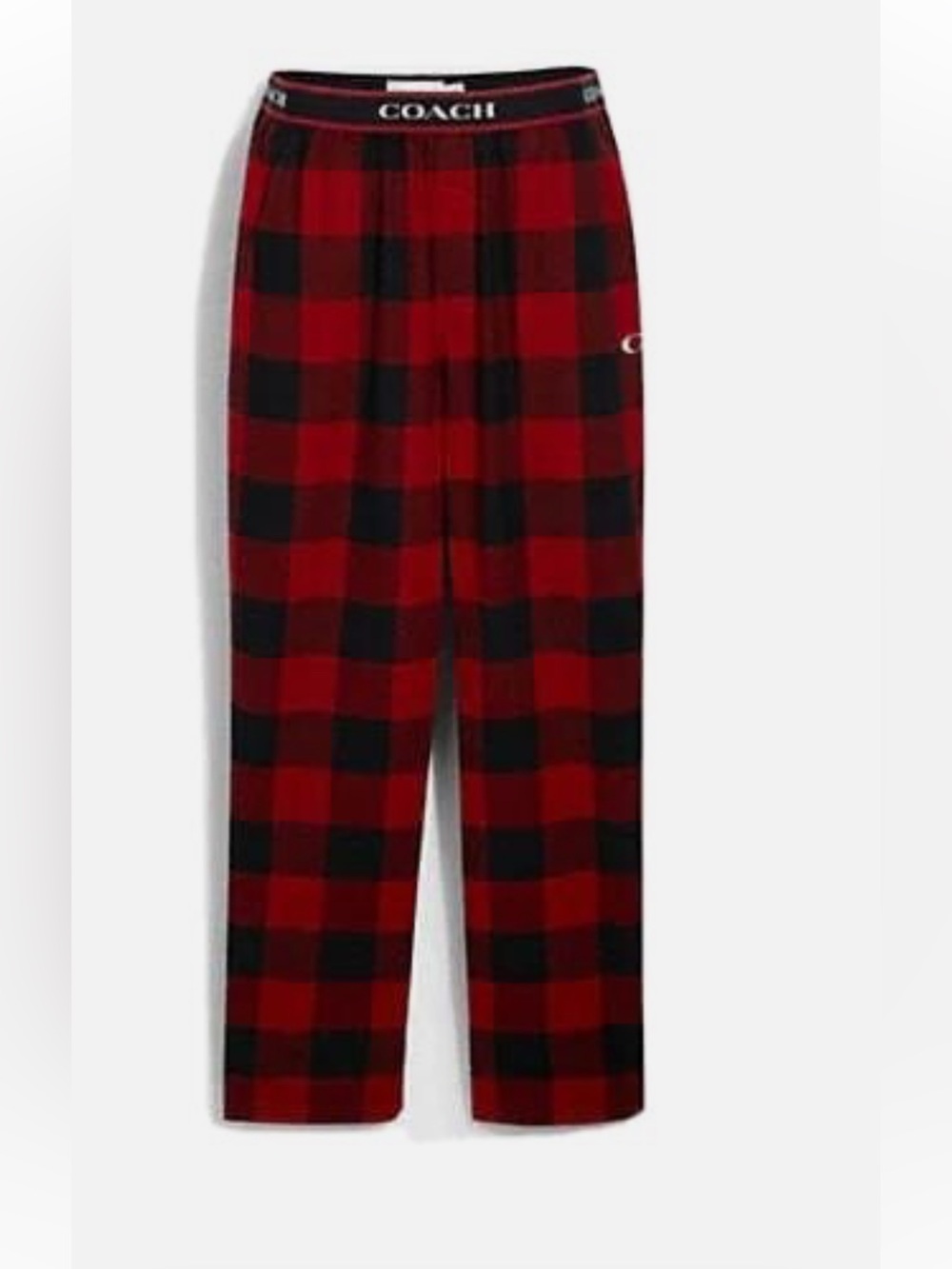Coach Red and Black Plaid Lounge Pants with Logo Waistband